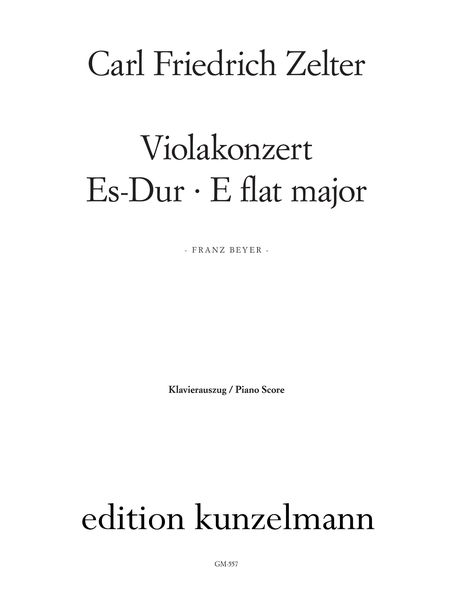 Concerto In E Flat Major : For Viola and Orchestra - Piano reduction edited by Franz Beyer.