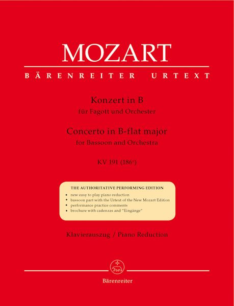 Concerto In B Flat Major, K. 191(186e) : For Bassoon and Orchestra - Piano reduction.