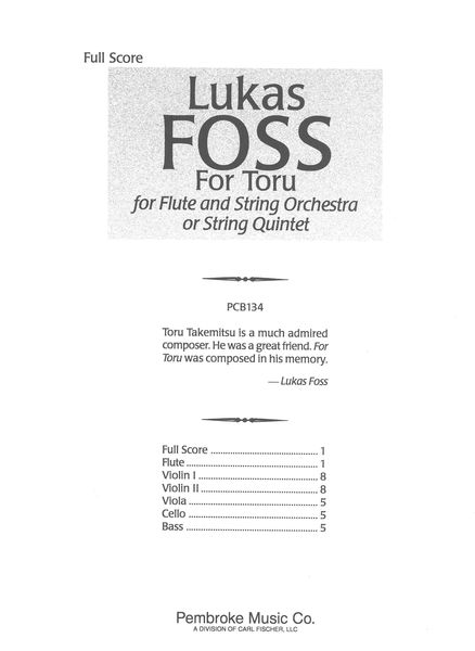 For Toru : For Flute and String Orchestra Or String Quintet.
