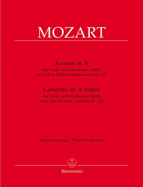Concerto In A Major : For Viola and Orchestra (1802) - Piano reduction / Ed. by Christopher Hogwood.