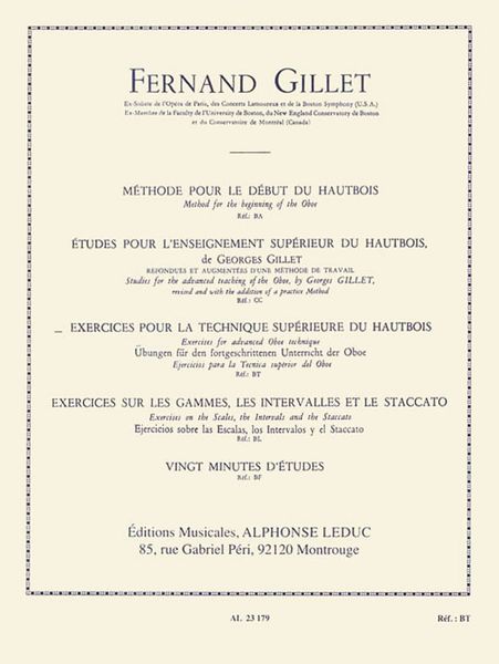 Exercises Pour la Technique Superieure Du Hautbois.