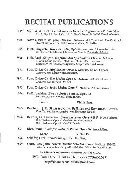 Sechs Liederen, Op. 6 & 8 : For Voice and Piano (Dutch/German-Dutch).