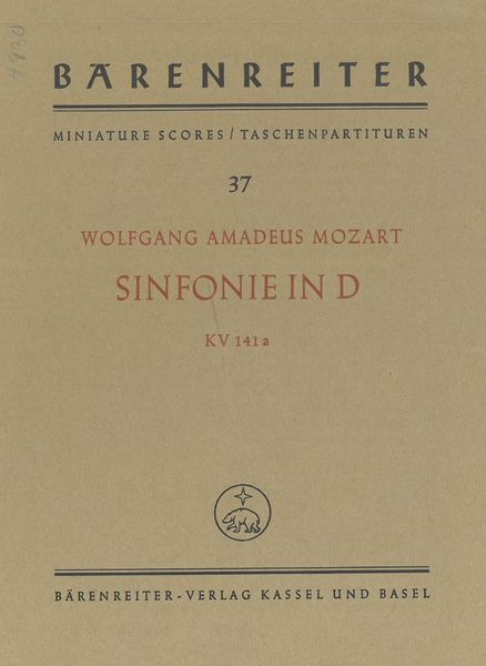 Symphony In D Major, K. 141a / edited by Wilhelm Fischer.