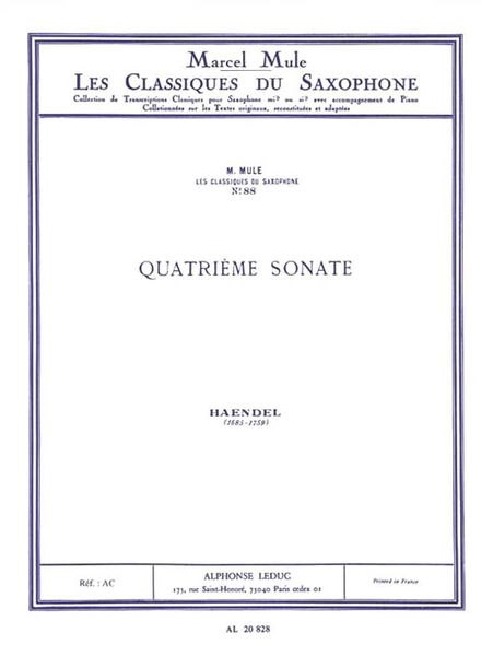 Sonate No. 4 (Flute) : arranged For Alto Saxophone.