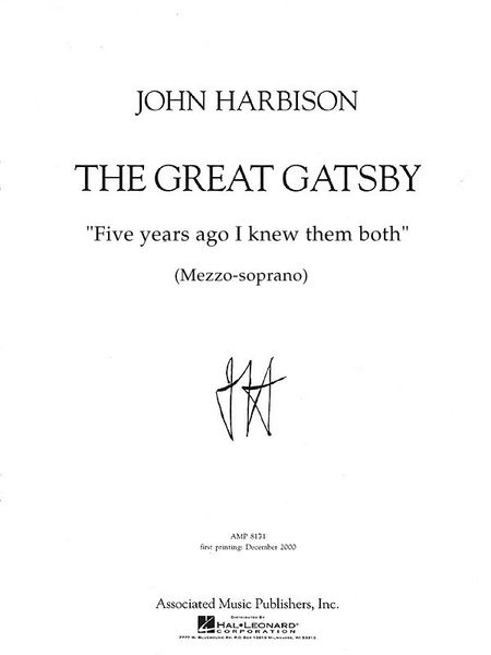 Five Years Ago I Knew Them Both : For Mezzo-Soprano and Piano - From The Great Gatsby.