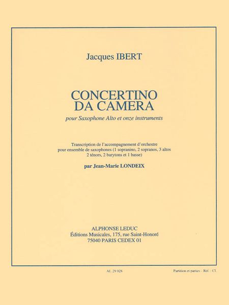 Concertino Da Camera For : Saxophone Ensemble.