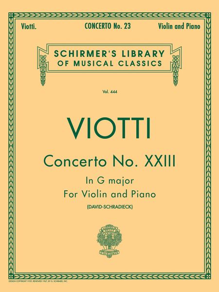 Concerto No. 23 In G Major : For Violin and Orchestra - reduction For Violin & Piano.