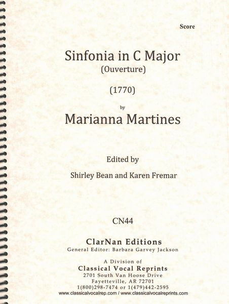 Sinfonia In C Major (Ouverture) (1770) - Score Only / edited by Shirley Bean and Karen Fremar.