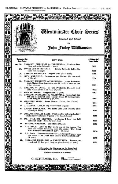 Exultate Deo Sing and Praise Jehovah : For SATB Choir, A Cappella.