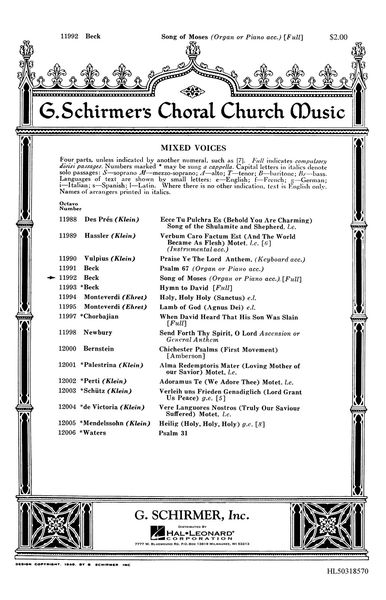 Song Of Moses : For SATB With Piano Or Organ Accompaniment.