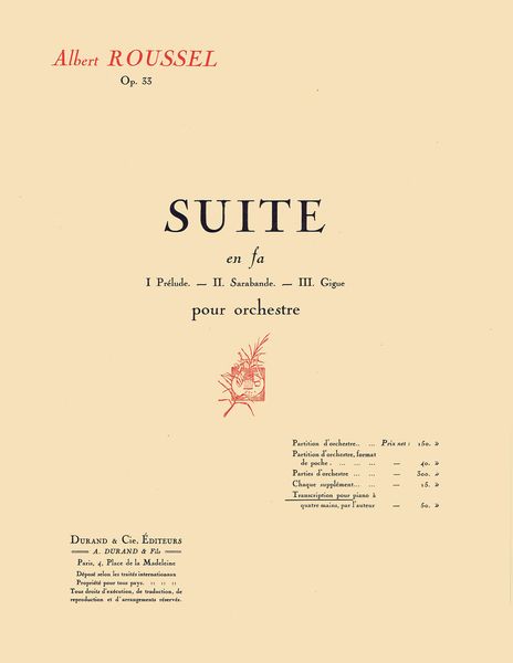 Suite In Fa, Op. 33 : Pour Orchestra / reduction For Piano Four Hands.