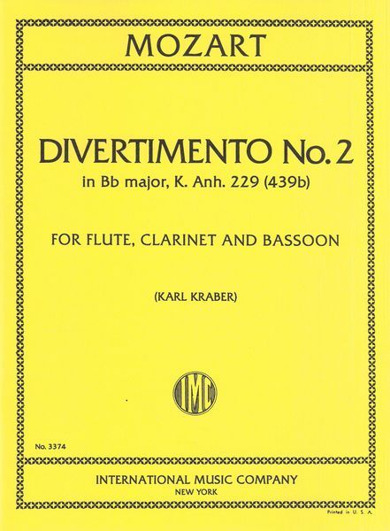 Divertimento No. 2 In B Flat Major, K. Anh .229 (439b) : For Flute, Clarinet And Bassoon.