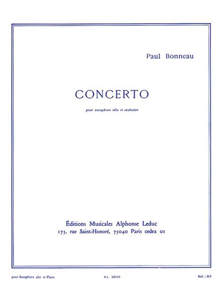 Concerto : For Alto Saxophone and Piano.
