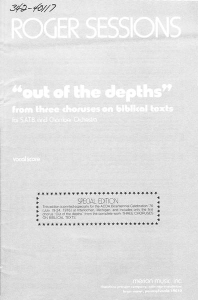 Three Choruses On Biblical Texts I. Out Of The Depths : For SATB and Chamber Orchestra.
