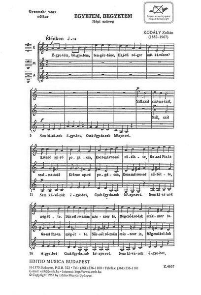 Egyetem, Begyetem (Hippity, Hoppity) : For SSA Choir.
