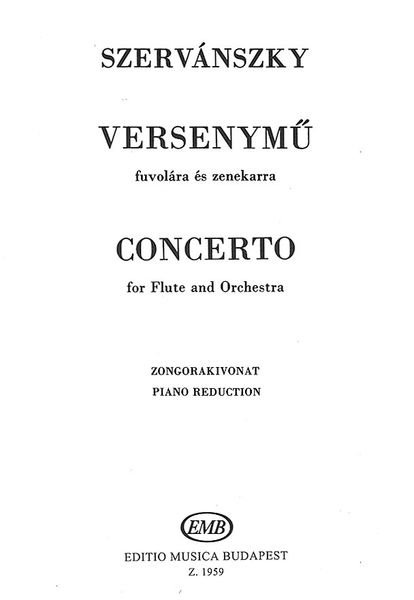 Concerto : For Flute and Orchestra - reduction For Flute and Piano.