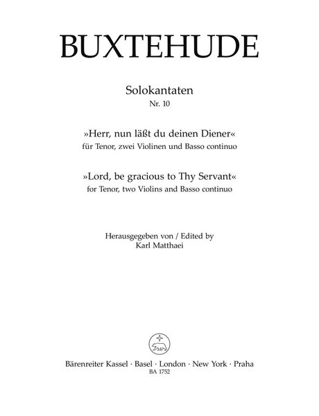 Herr, Nun Lässt Du Deinen Diener : Cantata For Tenor, 2 Violins and Continuo.