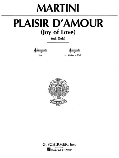 Plaisir d'Amour (The Joys Of Love) : For Voice and Piano.