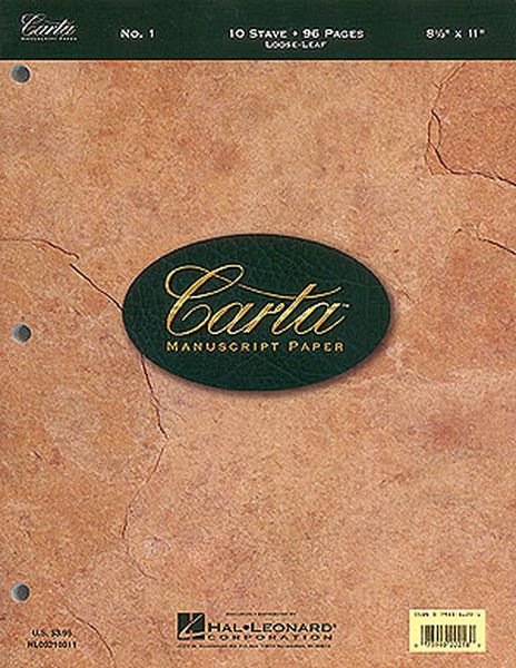 Carta Manuscript Paper No. 1 : 10 Stave, 3-Hole Punched, Loose Leaf.