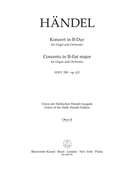 Konzert In B-Dur : Für Orgel und Orchester HWV 290 Op. 4/2.