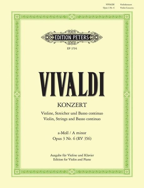 Konzert A-Moll Für Violine Solo Mit Streichorchester, Op. 3 No. 6 : Piano reduction.