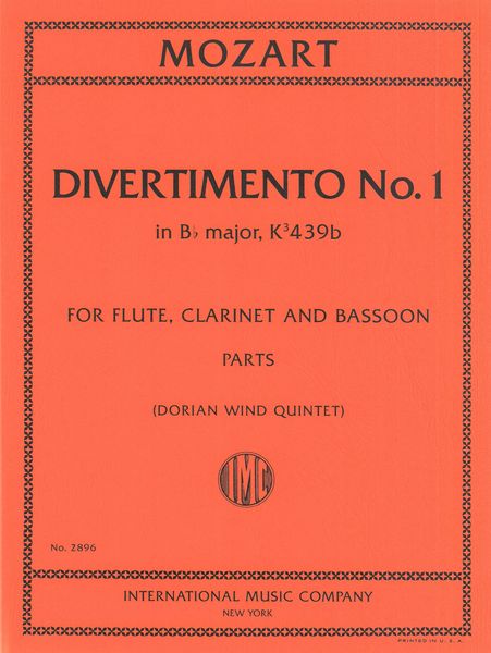 Divertimento No. 1 In B Flat Major, K. 439b : For Flute, Clarinet and Bassoon (Dorian).