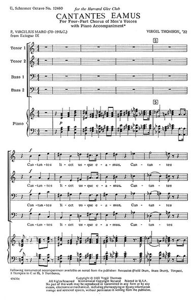 Cantantes Eamus : For Four Part Chorus Of Men's Voices With Piano.