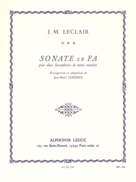 Sonate En Fa : Pour 2 Saxophones.