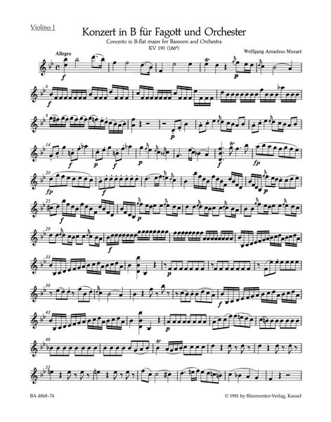 Concerto In B Flat Major, K. 191(186e) : For Bassoon and Orchestra.