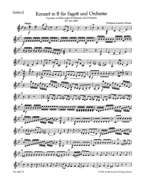 Concerto In B Flat Major, K. 191(186e) : For Bassoon and Orchestra.