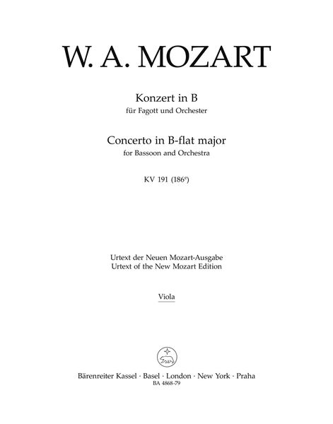 Concerto In B Flat Major, K. 191(186e) : For Bassoon and Orchestra.