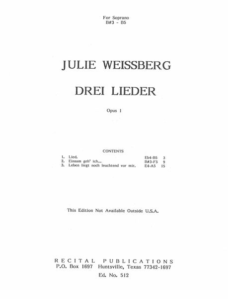 Drei Lieder Op. 1 : For High Voice and Piano.