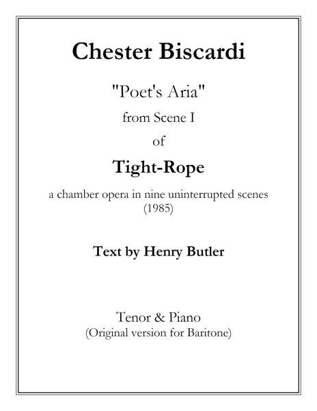 Poet's Aria (From Tight-Rope) : For Tenor Voice And Piano (1985).