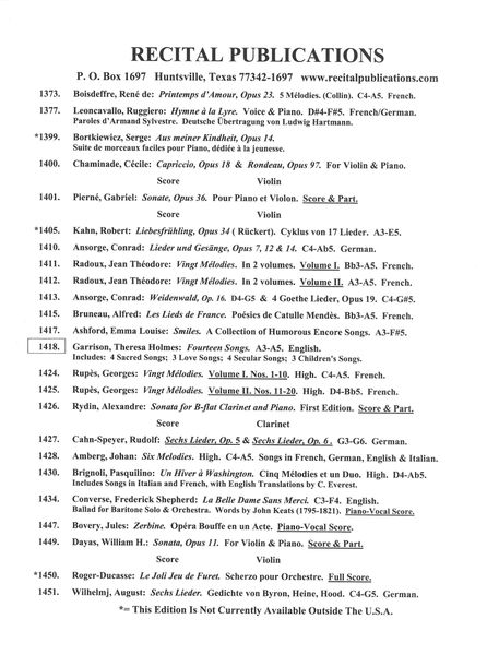 Fourteen Songs : For Voice And Piano.