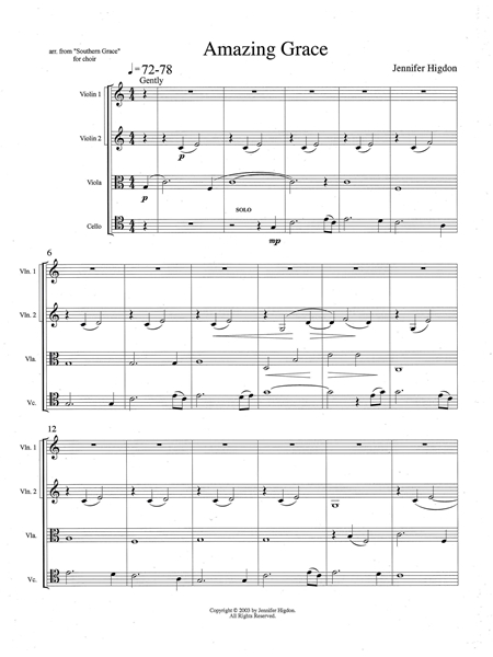 Amazing Grace : For String Quartet.