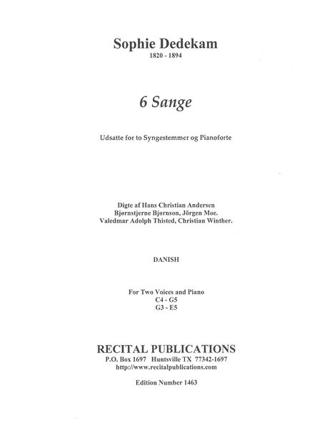6 Sange : For Two Voices and Piano.