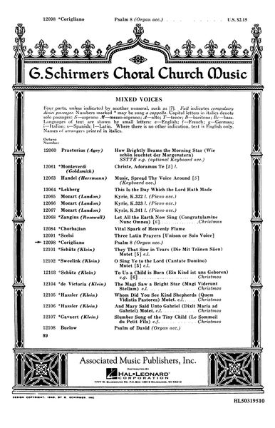 Psalm 8 : For SATB Chorus and Organ (1976).