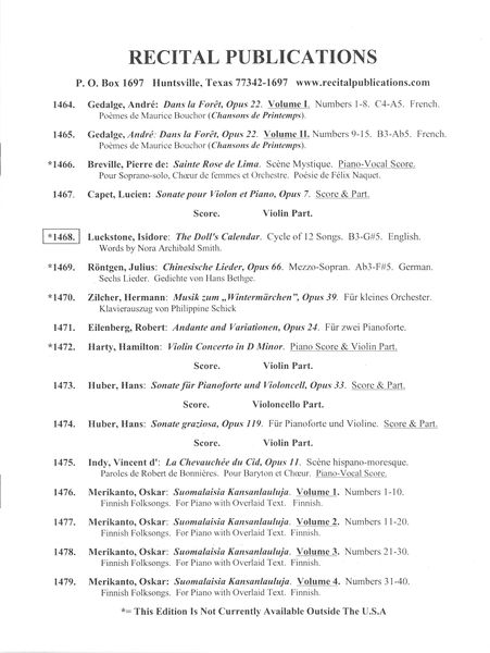 Doll's Calendar - Cycle Of Twelve Songs With Piano Accompaniment : For Voice and Piano.