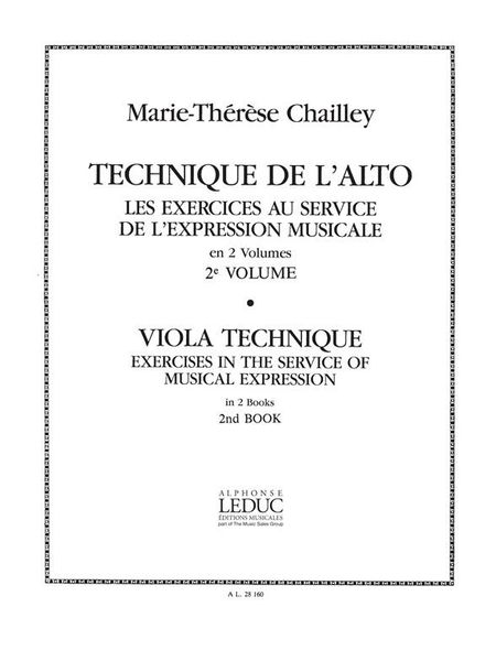 Technique De L'Alto, Vol. 2 : Exercices Au Service De L'Expression Musicale.