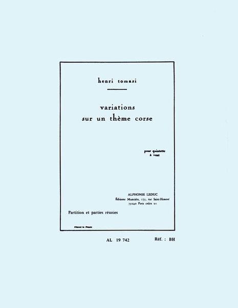 Variations Sur Un Theme Corse : Pour Quintette A Vent.