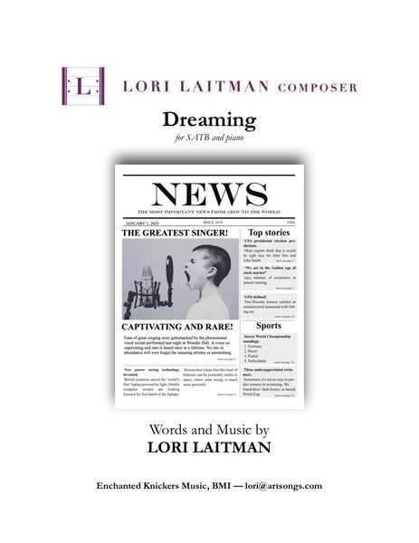 Dreaming : Solo Quartet Version (SATB) With Piano Accompaniment.