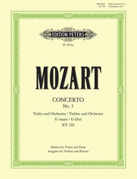 Concerto In G Major, K. 216 : For Violin and Orchestra - Piano reduction.