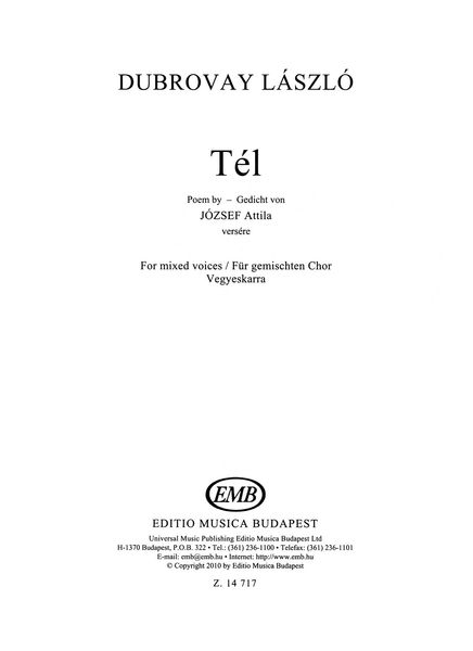 Tel : For SATB A Cappella.