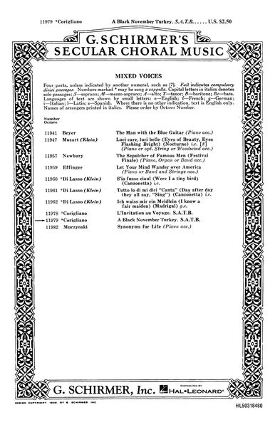 A Black November Turkey : For SATB Chorus A Cappella.
