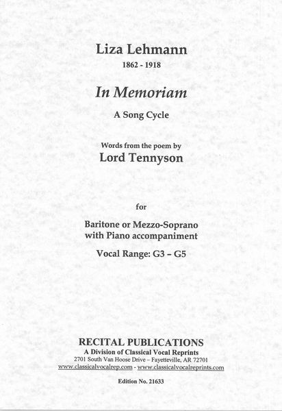 In Memoriam - A Song Cycle : For Baritone Or Mezzo-Soprano With Piano Accompaniment.