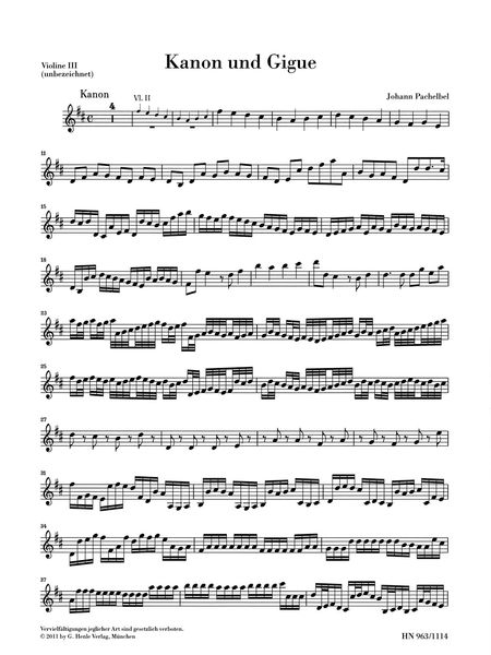 Kanon und Gigue D-Dur : Für Drei Violinen und Basso Continuo / Ed. Norbert Müllemann.