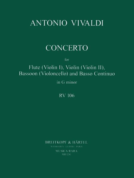Concerto In G Minor, RV 106 : For Flute, Violin, Bassoon and Basso Continuo / Ed. Stanley Sadie.