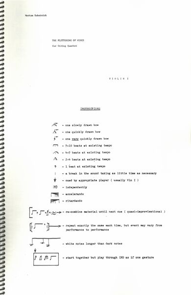 Fluttering Of Wings : For String Quartet and Electronic Ghost (1981).