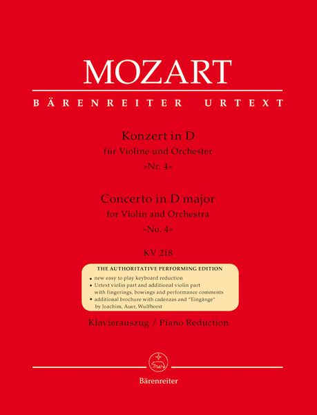 Concerto In D Major, Nr. 4, K. 218 : For Violin and Orchestra - Piano reduction.