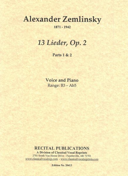 Thirteen Lieder, Op. 2 : For Voice and Piano.
